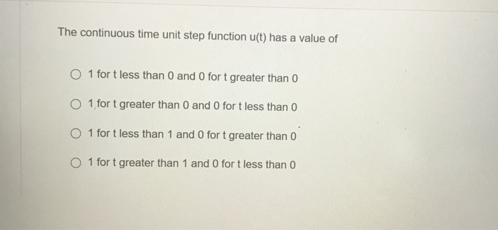 Solved The continuous time unit step function u(t) has a | Chegg.com