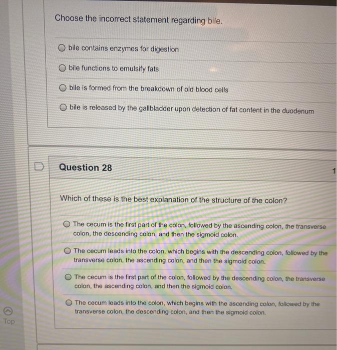 Choose The Incorrect Statement Regarding Bile Bile Chegg 