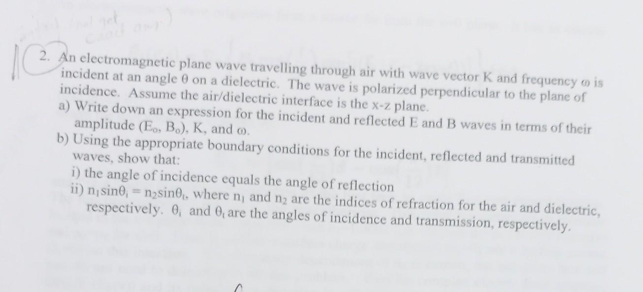 Solved 2. An electromagnetic plane wave travelling through | Chegg.com