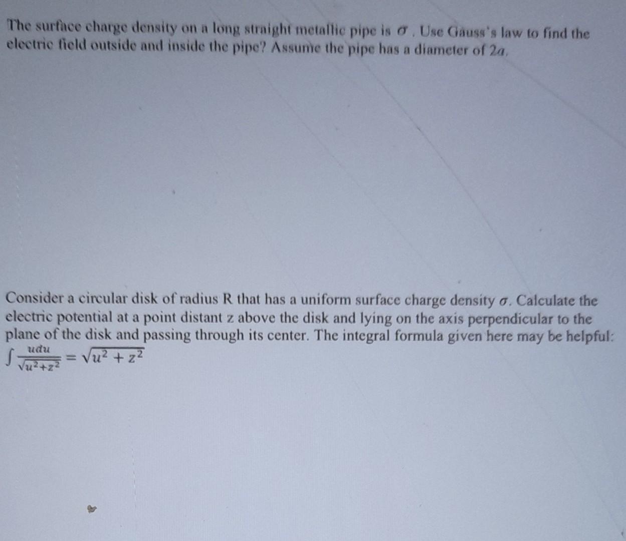 Solved The surface charge density on a long straight | Chegg.com