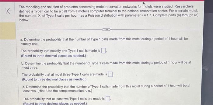 Solved The modeling and solution of problems conceming motel | Chegg.com