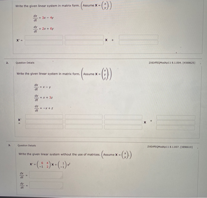 Solved Write the given linear system in matrix form. Assume | Chegg.com