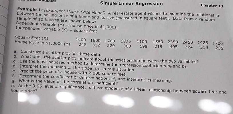 Solved Simple Linear Regression Chapter 13 Example 1: | Chegg.com