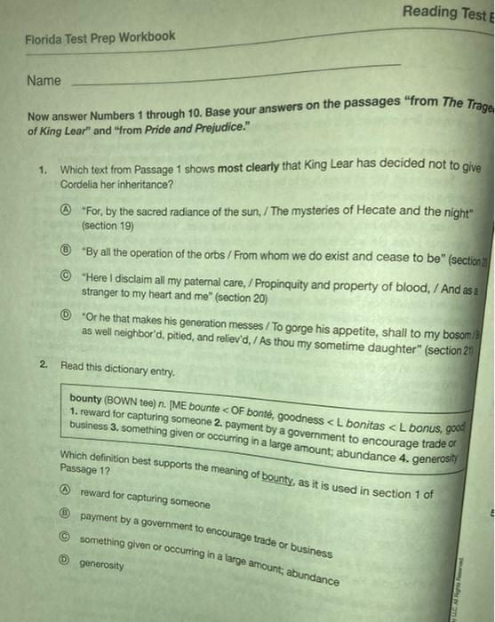 Reading Teste Florida Test Prep Workbook Name Now | Chegg.com