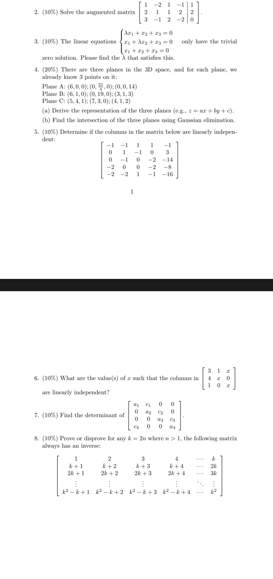 Solved 2. (10\%) Solve The Augmented Matrix | Chegg.com