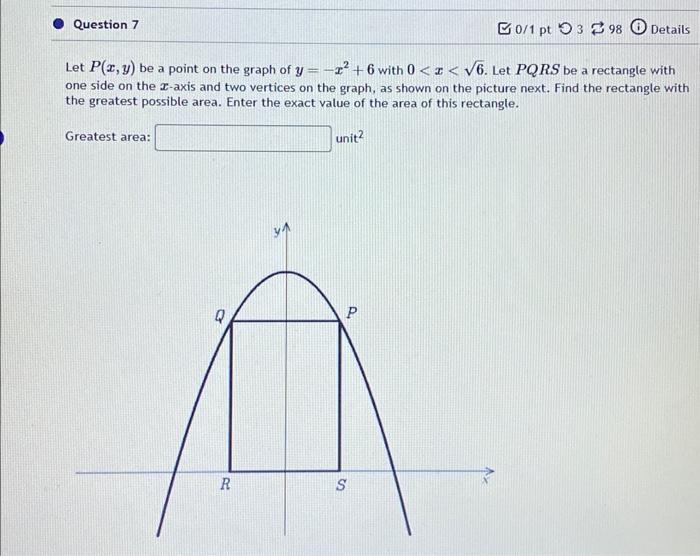 Solved Let P X Y Be A Point On The Graph Of Y −x2 6 With 0