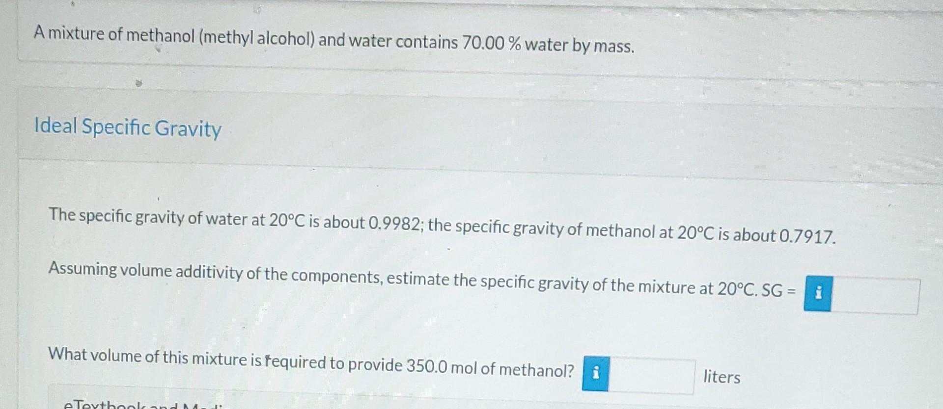 Solved A mixture of methanol (methyl alcohol) and water | Chegg.com