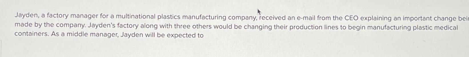 Solved Jayden, a factory manager for a multinational | Chegg.com