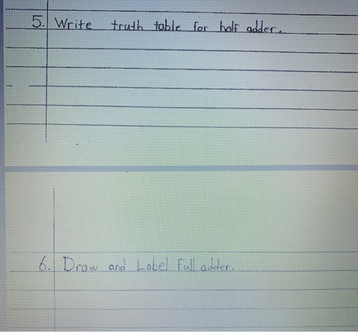 Solved 5. Write truth table for half adder, 6. Drow and | Chegg.com