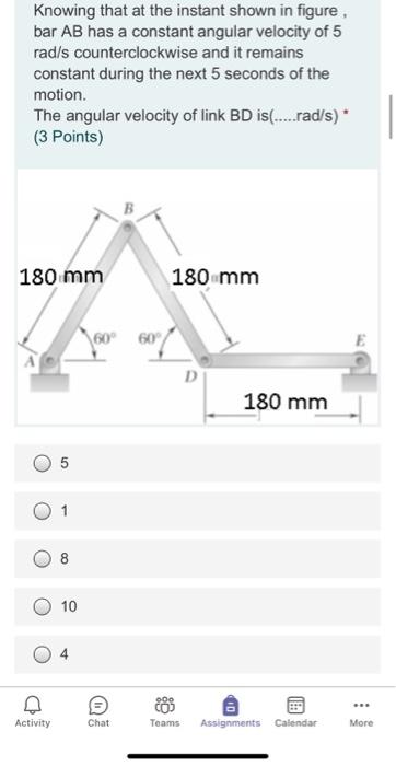 Solved Knowing that at the instant shown in figure, bar AB | Chegg.com