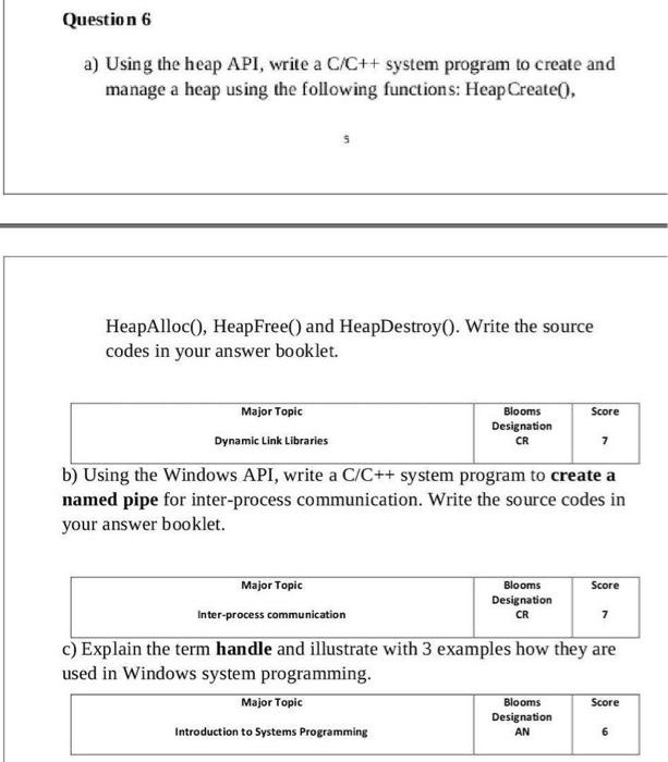 Solved Question 6 a) Using the heap API, write a C/C++ | Chegg.com