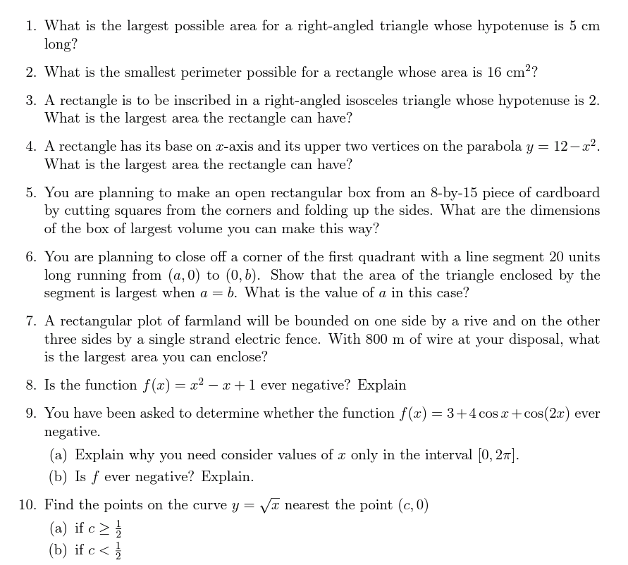 Solved 1. What is the largest possible area for a