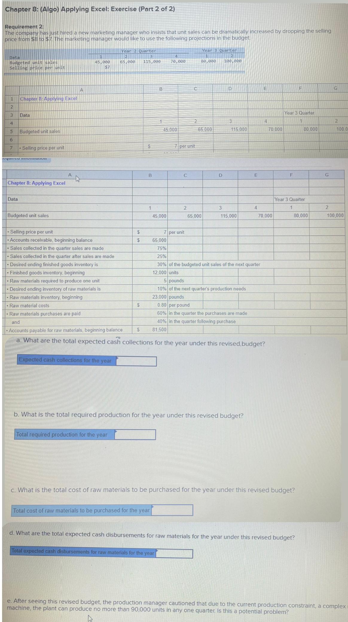 Solved Chapter 8: (Algo) ﻿Applying Excel: Exercise (Part 2 | Chegg.com