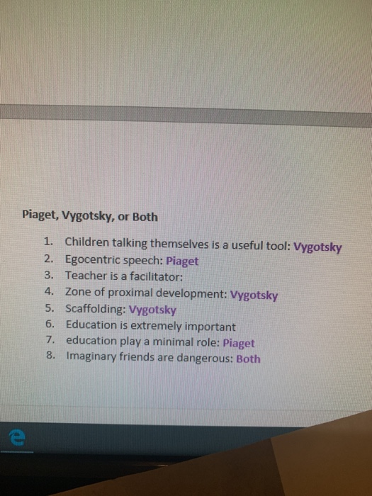 Solved Piaget Vygotsky or Both 1. Children talking Chegg