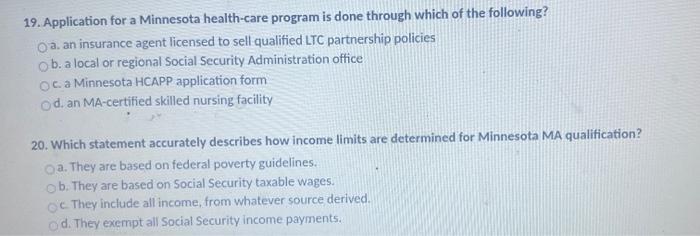 Solved 19. Application for a Minnesota health-care program | Chegg.com