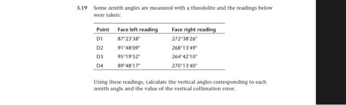Solved 3.19 Some zenith angles are measured with a | Chegg.com