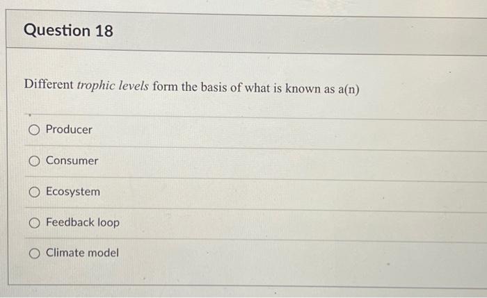 Solved Question 18 Different trophic levels form the basis | Chegg.com