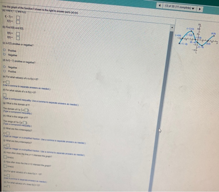 Solved 13 of 35 (11 complete Use the graph of the function | Chegg.com