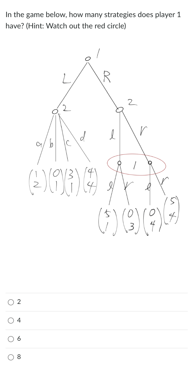 Solved In the game below, how many strategies does player | Chegg.com