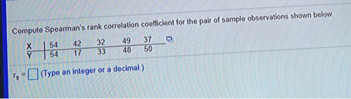 Solved Compute Spearman's rank correlation coefficient for | Chegg.com