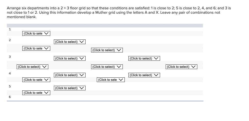 Solved Arrange six departments into a 2×3 ﻿floor grid so | Chegg.com
