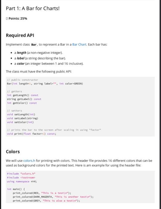 Solved Part 1: A Bar for Charts! Points: 25% Required API | Chegg.com
