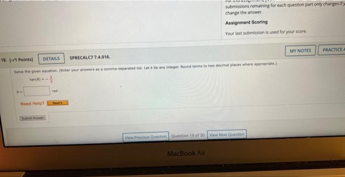 Solved submissions remaining for each question part only | Chegg.com