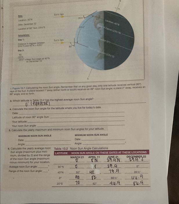 Solved 4. Calculate the noon Sun angle for the latitude