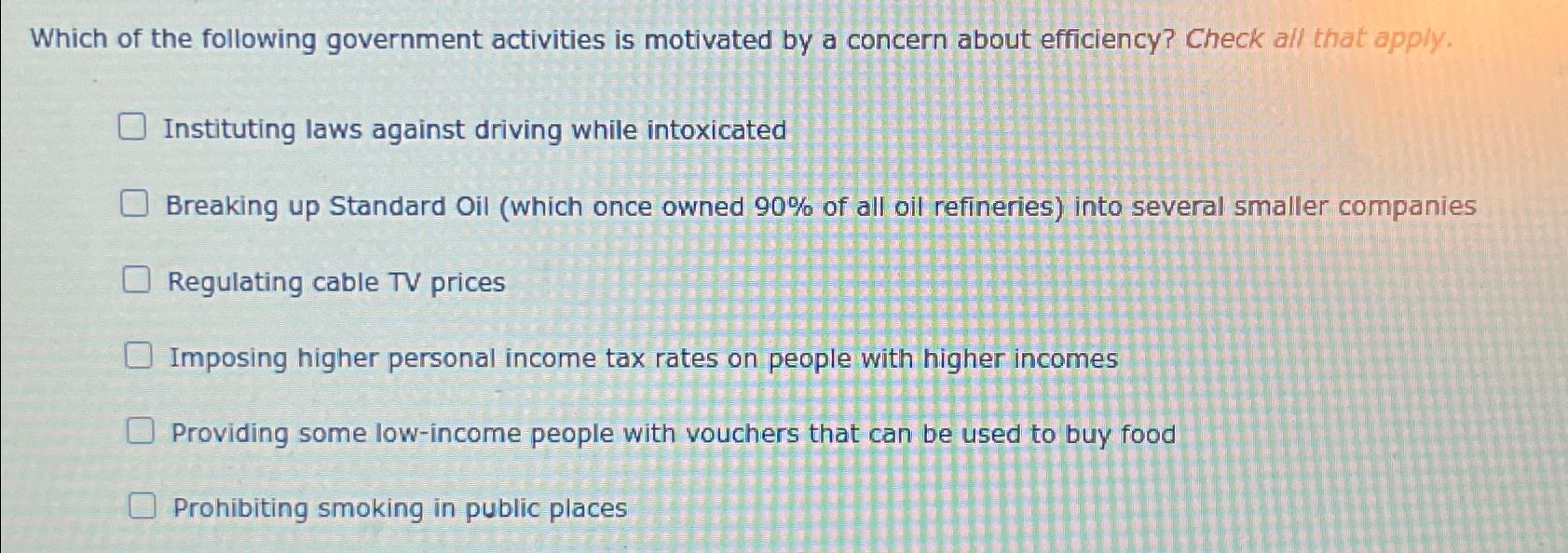 Solved Which of the following government activities is | Chegg.com