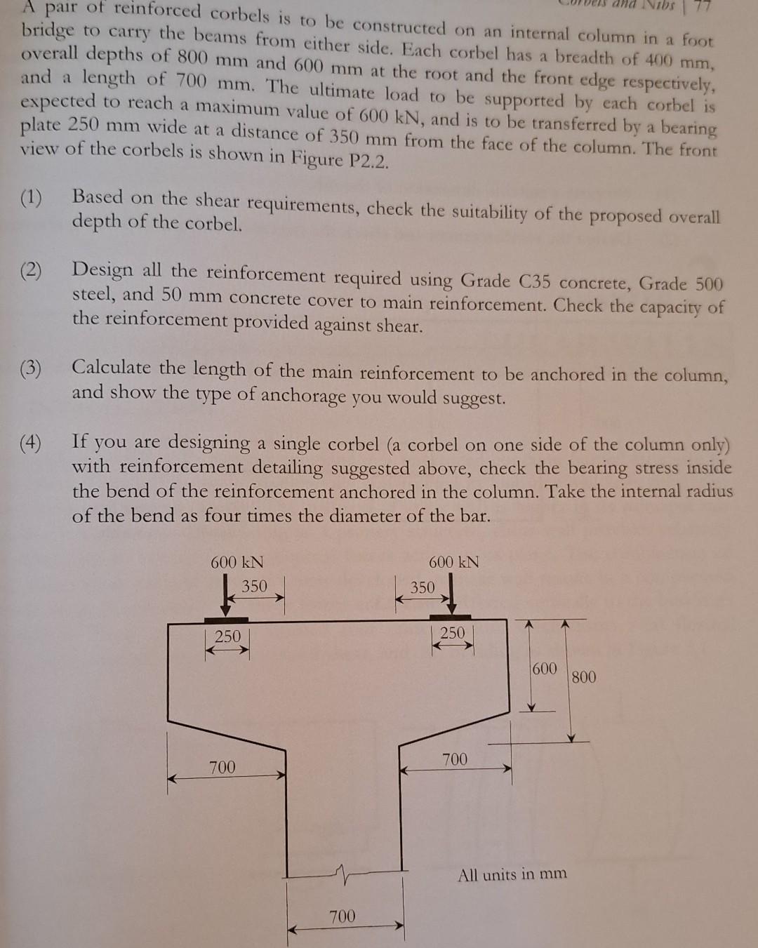Solved A pair of reinforced corbels is to be constructed on