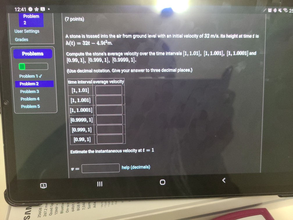 Solved **25 12:41 *. Problem 2 (7 points) User Settings | Chegg.com
