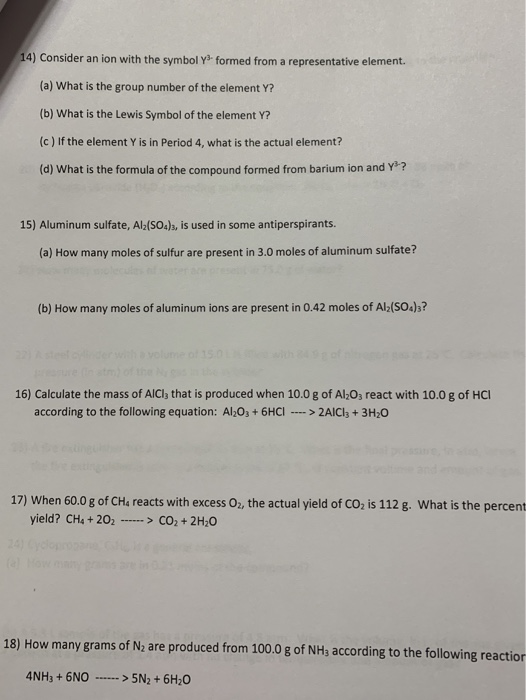 Solved 14) Consider an ion with the symbol Y3-formed from a | Chegg.com