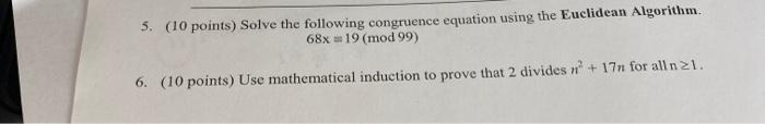 Solved 5. (10 points) Solve the following congruence | Chegg.com