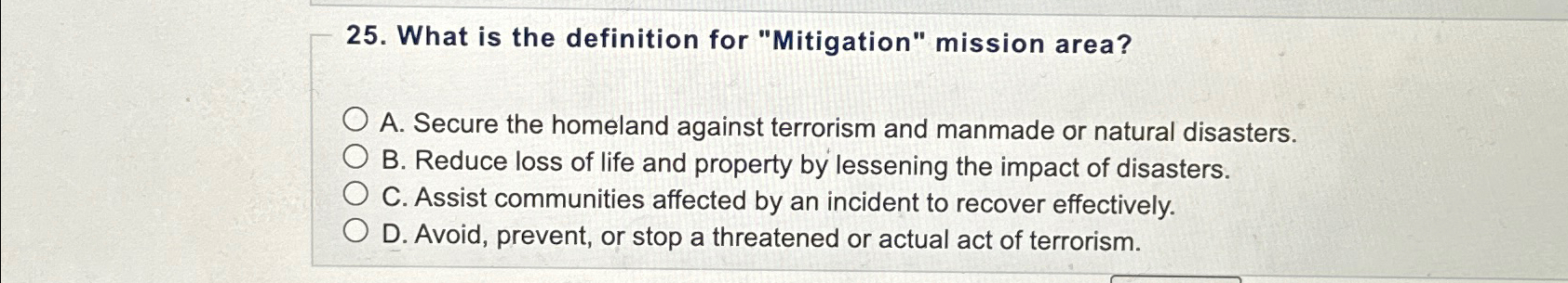 Solved What is the definition for &ldquo;Mitigation&rdquo; mission | Chegg.com