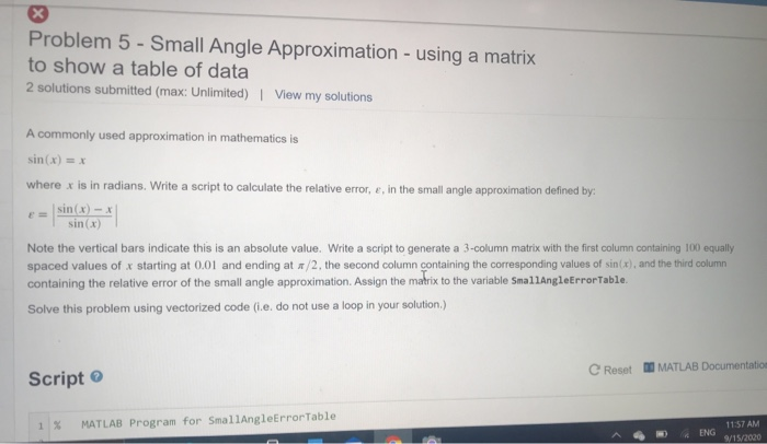 Solved Problem 5 - Small Angle Approximation - using a | Chegg.com