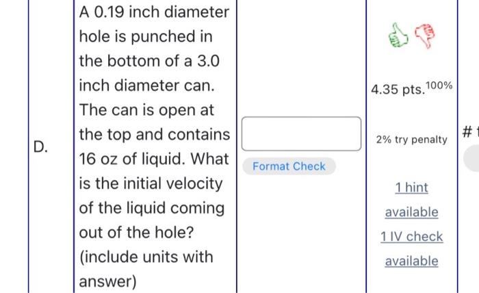 Solved 4.35 pts. 100% # D. A 0.19 inch diameter hole is | Chegg.com