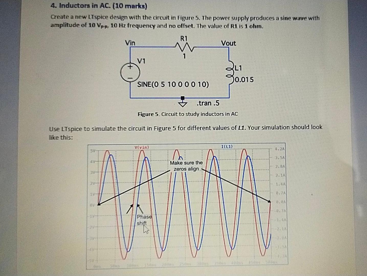 Solved 4. Inductors in AC. (10 marks) Create a new LTspice
