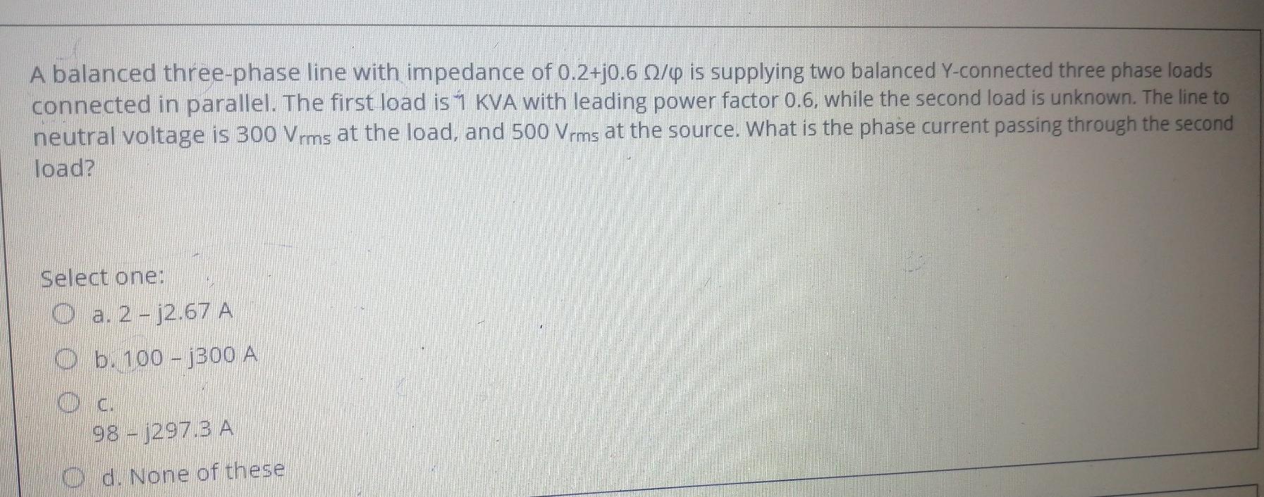 Solved A balanced three-phase line with impedance of | Chegg.com