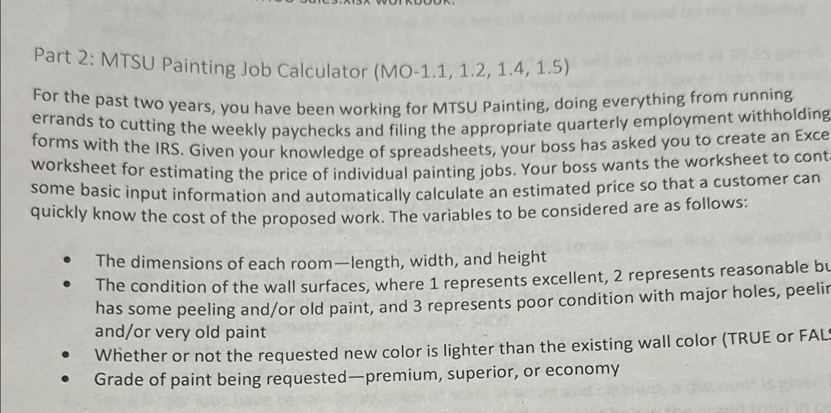 Solved Part 2 MTSU Painting Job Calculator