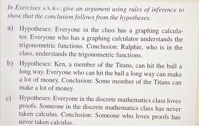 Solved In Exercises: a, b, \\& c; give an argument using | Chegg.com