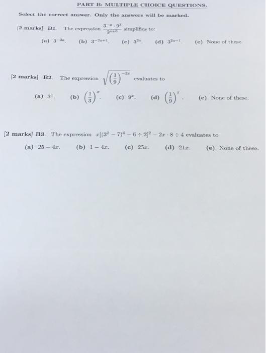 Solved PART B: MULTIPLE CHOICE QUESTIONS. Select The Correct | Chegg.com