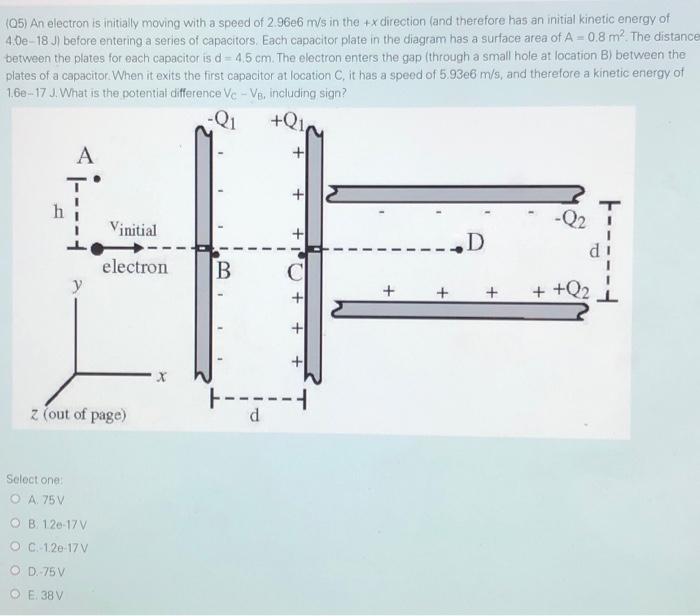 Solved (05) An electron is initially moving with a speed of | Chegg.com