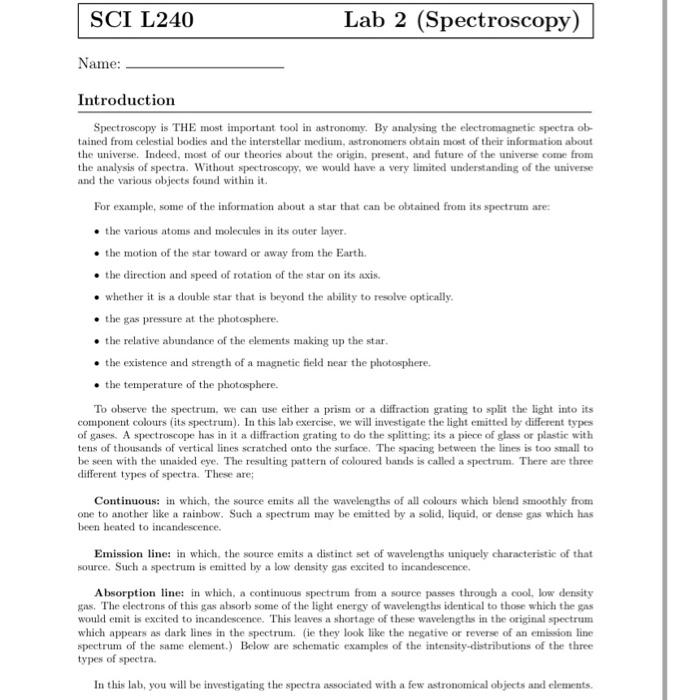 Solved Introduction Spectroscopy is THE most important tool