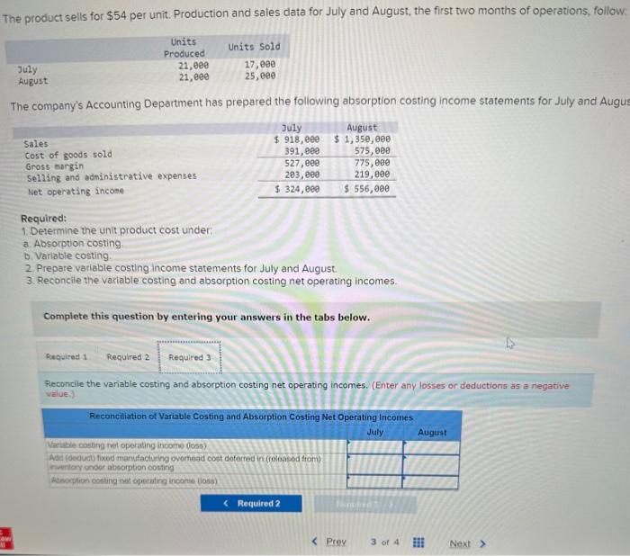 Solved Required: 1. Determine The Unit Product Cost Under: | Chegg.com