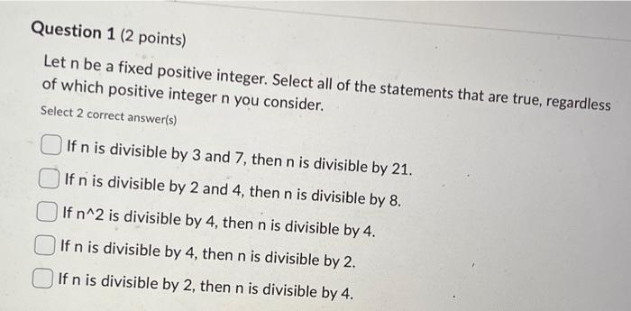 Solved Let N Be A Fixed Positive Integer. Select All Of The | Chegg.com