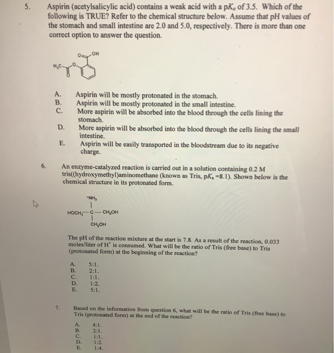 Solved 5. Aspirin (acetylsalicylic acid) contains a weak