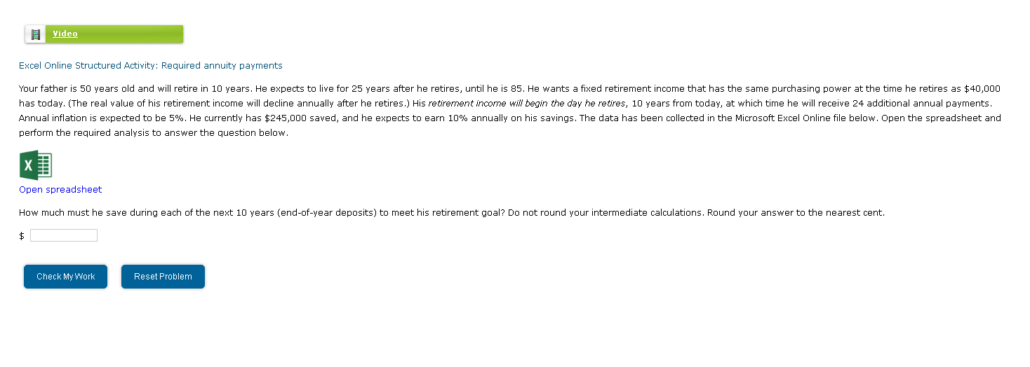 Solved Excel Online Structured Activity: Required annuity | Chegg.com