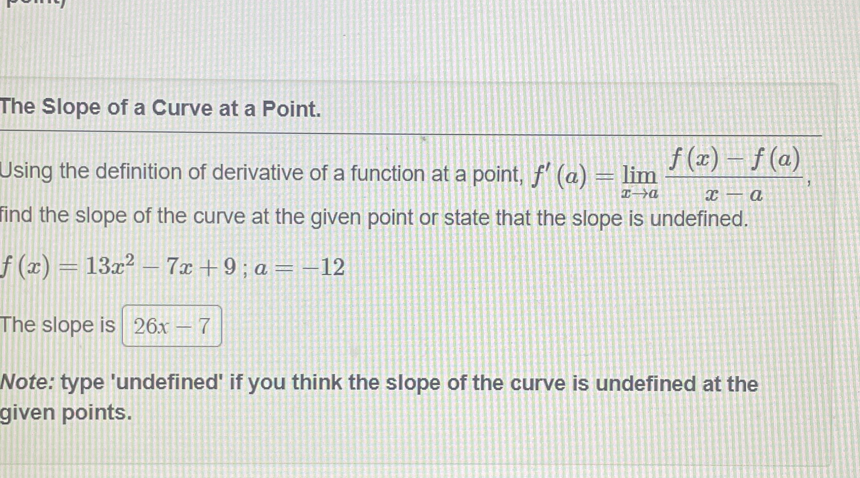 Solved The Slope of a Curve at a Point.Using the definition | Chegg.com