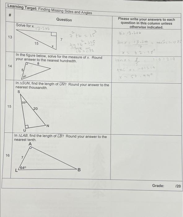 Solved Learning Target: Finding Missing Sides and Angles # | Chegg.com