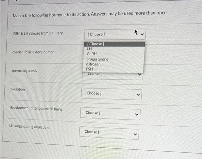 Solved Match the following hormone to its action. Answers | Chegg.com
